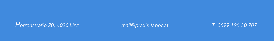 

           Herrenstraße 20, 4020 Linz                               mail@praxis-faber.at                                  T  0699 196 30 707